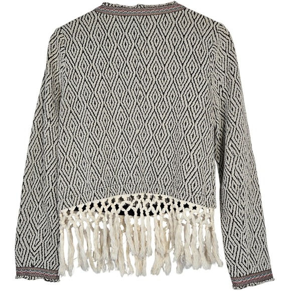 Miss Me Geometric Diamond Fringe Cropped Jacket Cardigan Sweater Women Size M - Picture 2 of 8